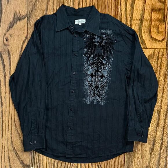 Y2K Eighty Eight Angel Wings and Tribal Affliction Style Button Up Shirt - Picture 2 of 5